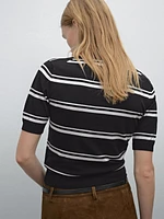 Striped cotton blend polo sweater