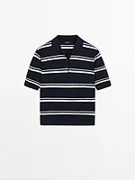 Striped cotton blend polo sweater