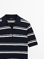 Striped cotton blend polo sweater