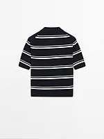 Striped cotton blend polo sweater