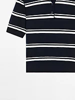 Striped cotton blend polo sweater