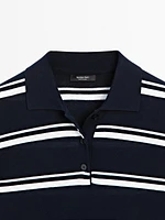 Striped cotton blend polo sweater