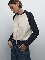 Contrast cotton blend bomber cardigan