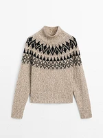 Wool blend jacquard knit sweater