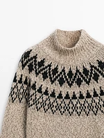 Wool blend jacquard knit sweater