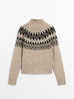 Wool blend jacquard knit sweater