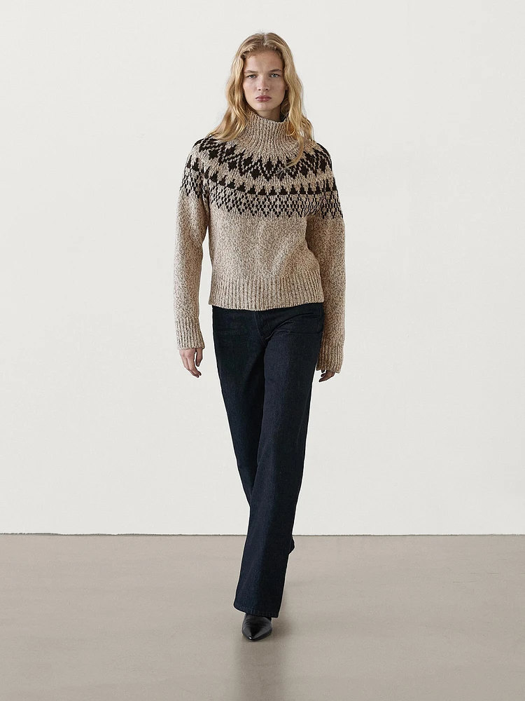 Wool blend jacquard knit sweater