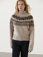 Wool blend jacquard knit sweater