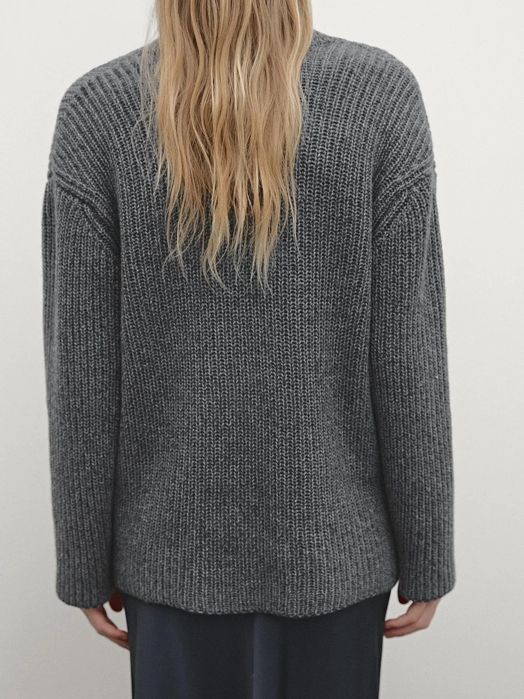 Purl knit scoop neck sweater