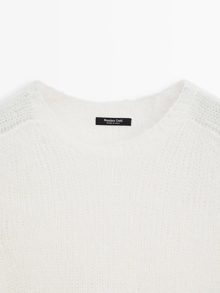 Short sleeve knit alpaca blend sweater