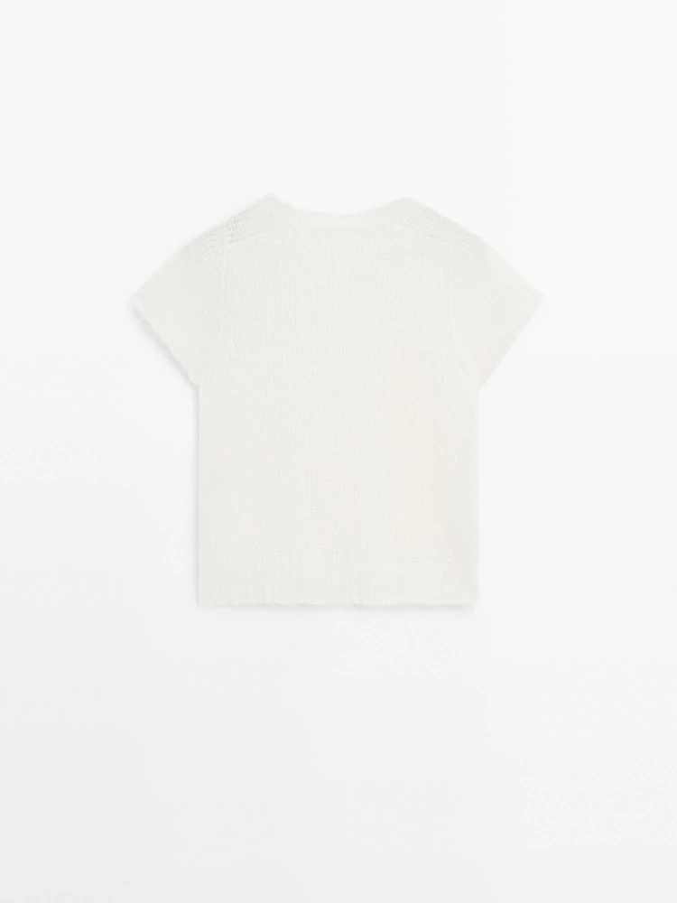 Short sleeve knit alpaca blend sweater