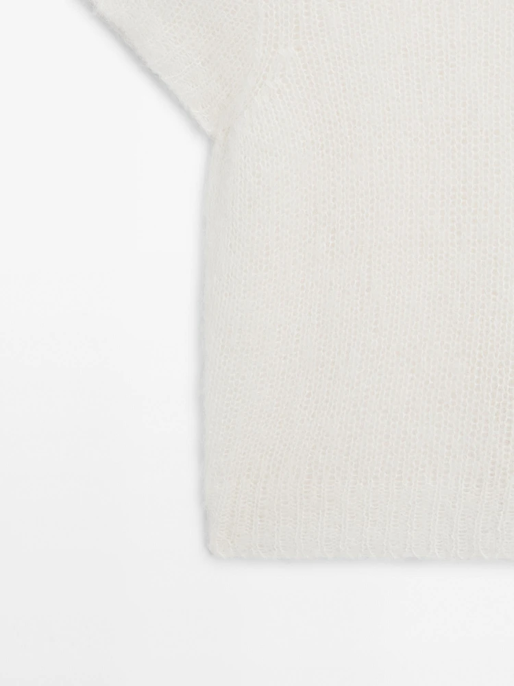 Short sleeve knit alpaca blend sweater