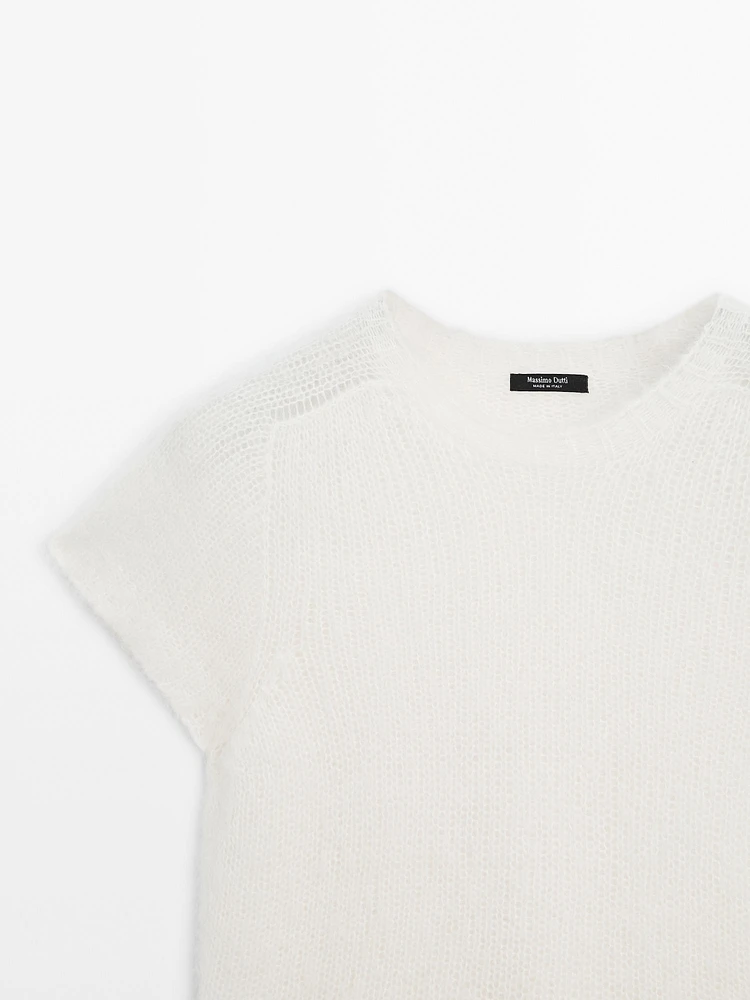 Short sleeve knit alpaca blend sweater