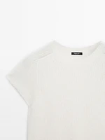 Short sleeve knit alpaca blend sweater