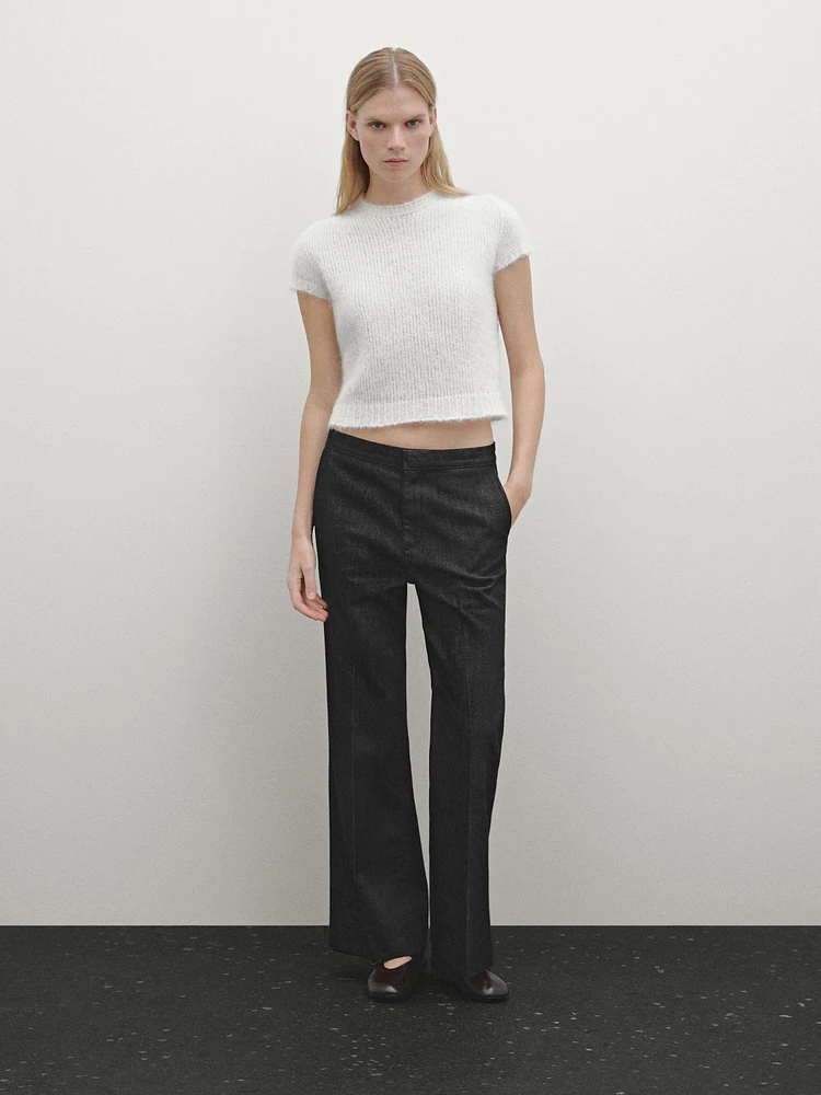 Short sleeve knit alpaca blend sweater