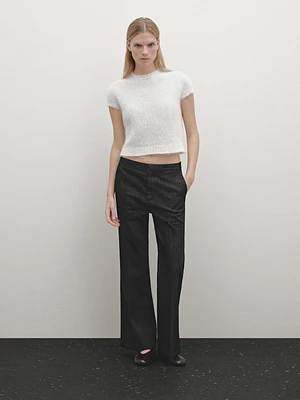 Short sleeve knit alpaca blend sweater