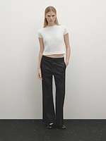 Short sleeve knit alpaca blend sweater