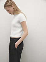 Short sleeve knit alpaca blend sweater