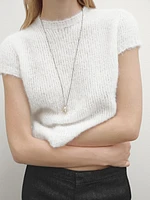 Short sleeve knit alpaca blend sweater