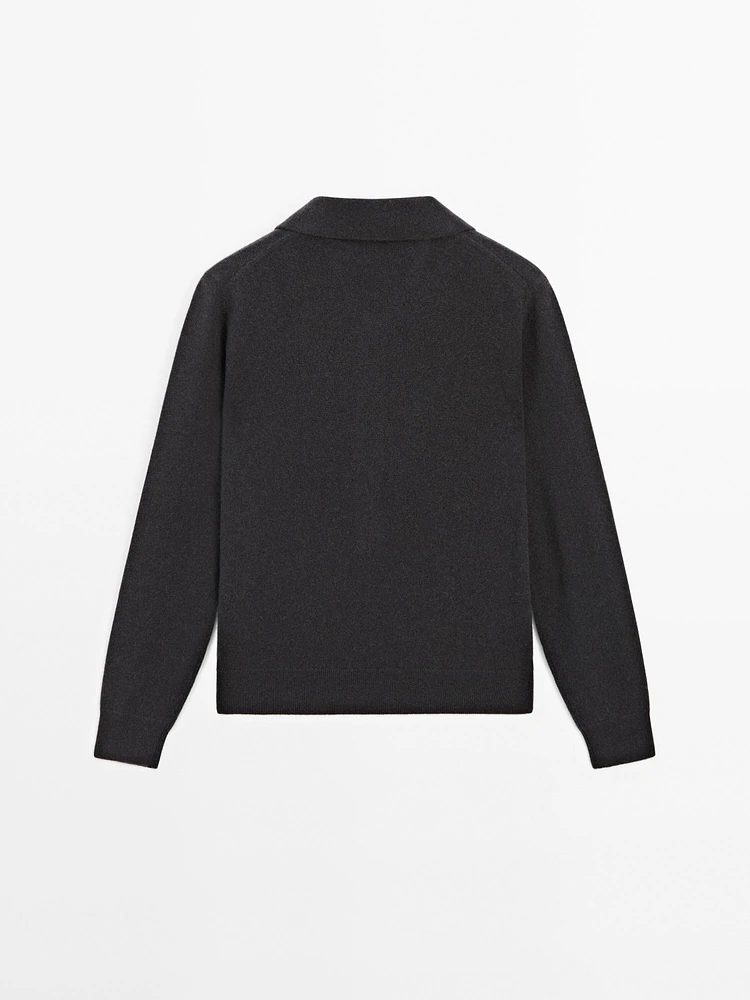 100% cashmere knit polo sweater