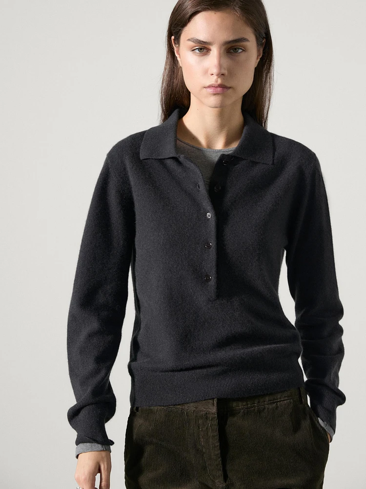 100% cashmere knit polo sweater