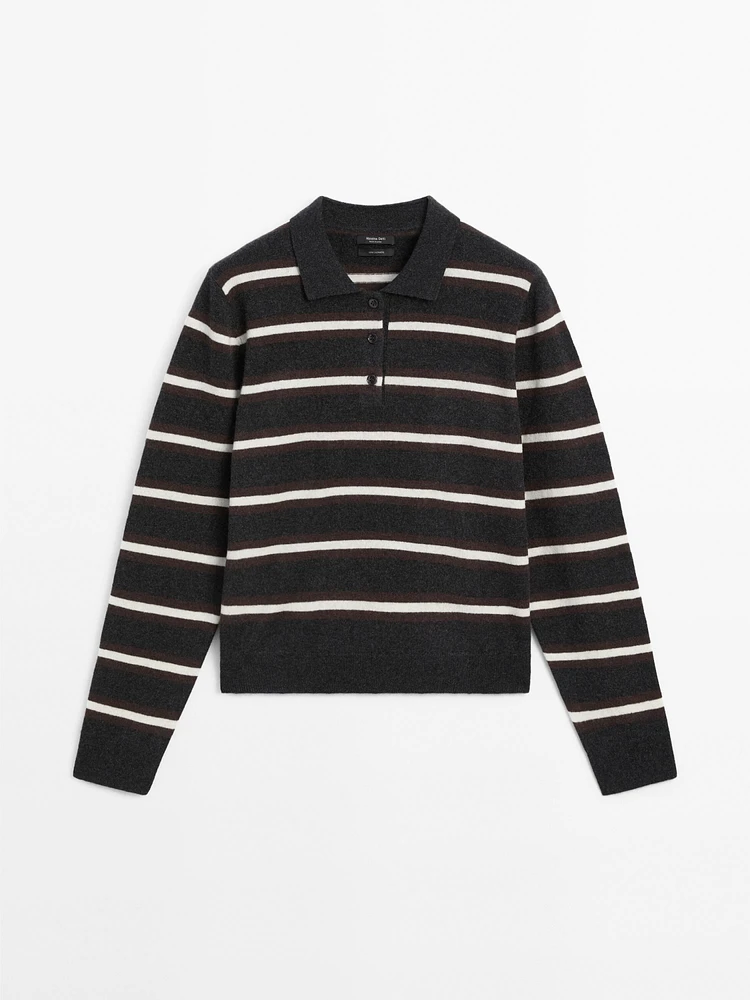 100% cashmere striped knit polo sweater