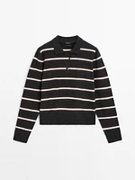 100% cashmere striped knit polo sweater