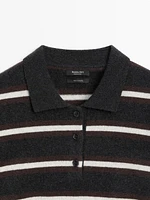 100% cashmere striped knit polo sweater