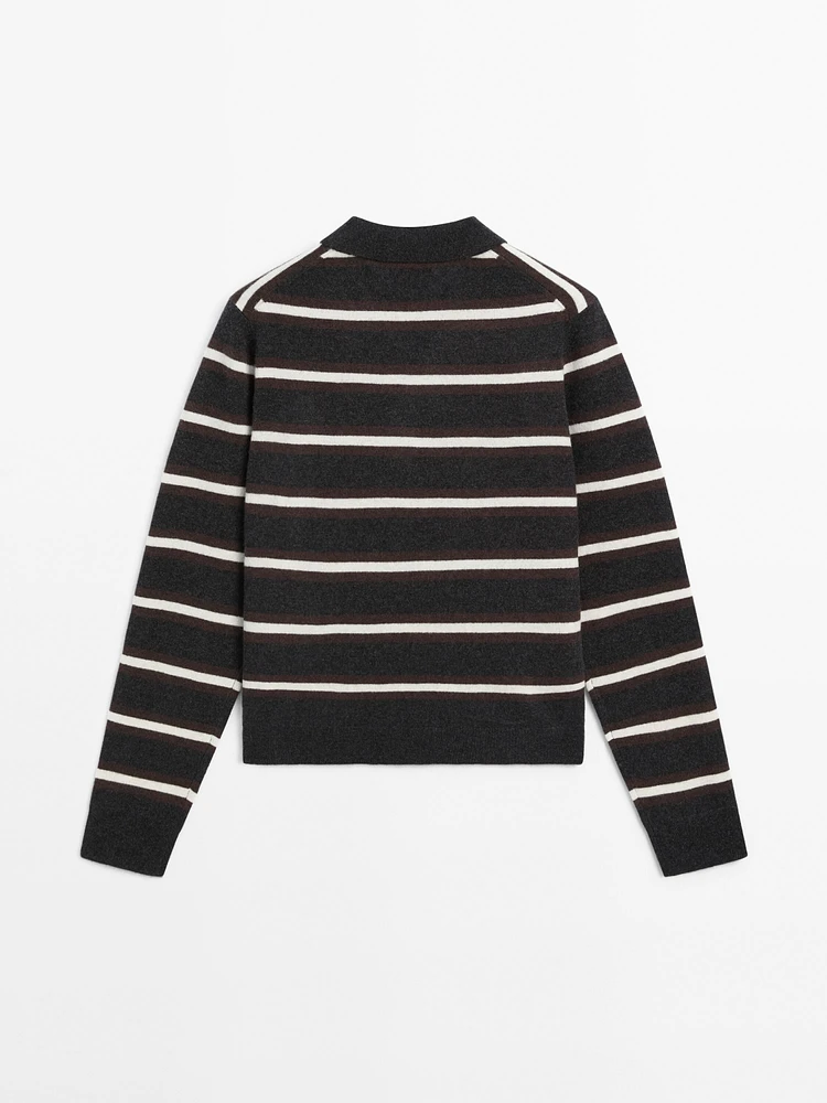 100% cashmere striped knit polo sweater