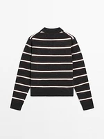 100% cashmere striped knit polo sweater