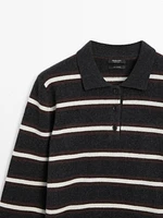 100% cashmere striped knit polo sweater