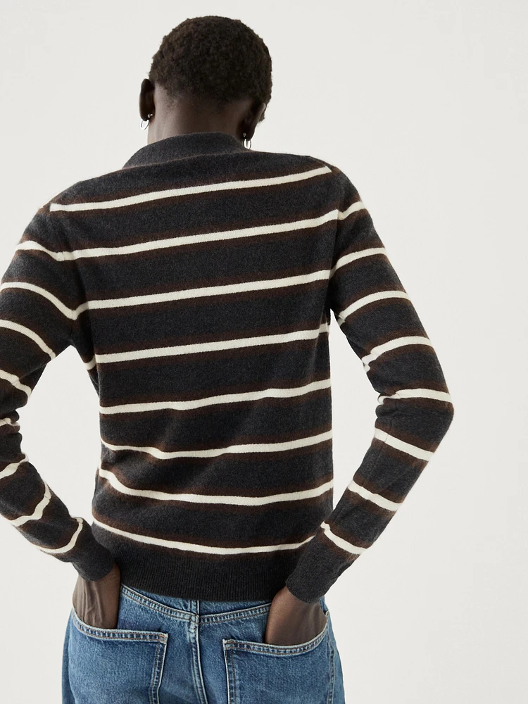 100% cashmere striped knit polo sweater