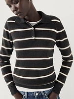 100% cashmere striped knit polo sweater