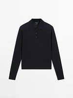 100% wool polo collar sweater with buttons