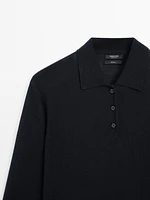 100% wool polo collar sweater with buttons