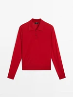 100% wool polo collar sweater with buttons