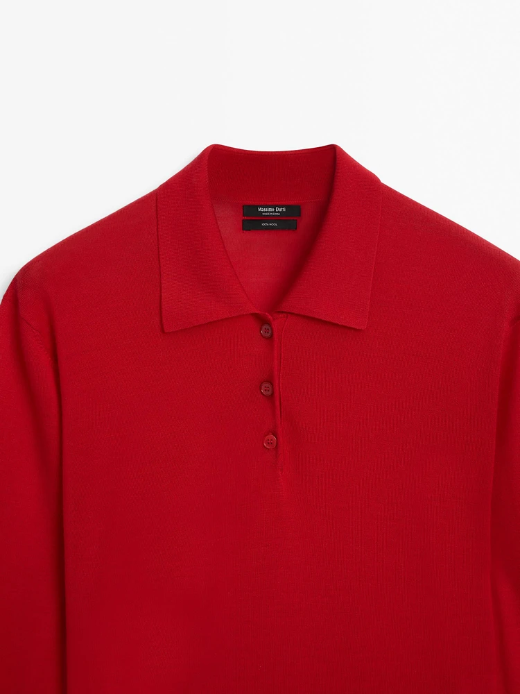 100% wool polo collar sweater with buttons