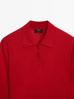 100% wool polo collar sweater with buttons