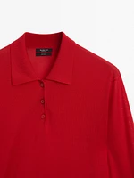 100% wool polo collar sweater with buttons