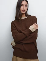 Linen blend knit crew neck sweater