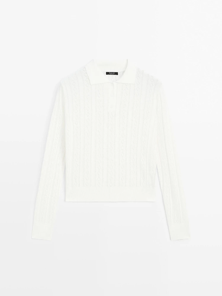 Pull en maille de coton mélangé à col polo