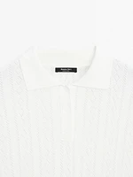 Cotton blend knit polo collar sweater