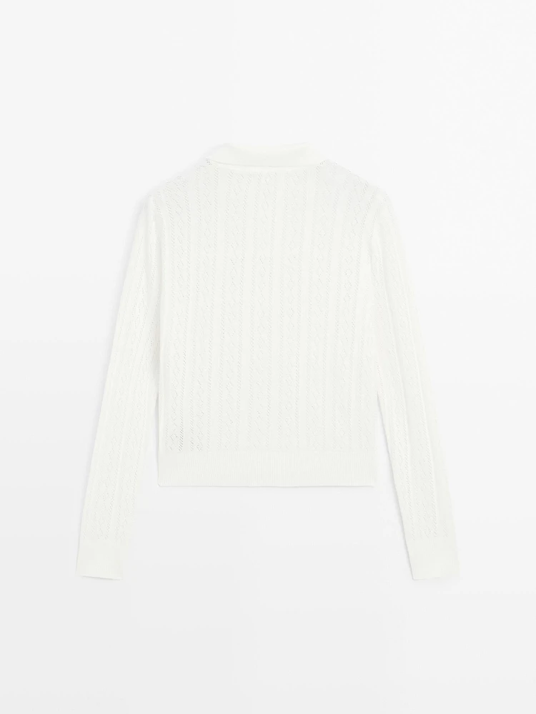 Pull en maille de coton mélangé à col polo