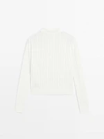 Cotton blend knit polo collar sweater