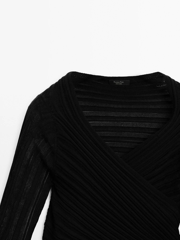 Textured top with a wrap neckline