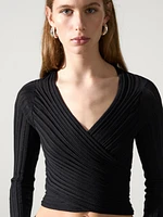 Textured top with a wrap neckline