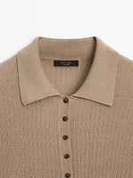 Ribbed knit sweater with polo collar and buttons