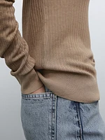 Ribbed knit sweater with polo collar and buttons