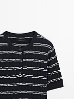 Striped short sleeve cotton sweater