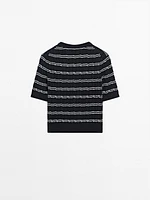 Striped short sleeve cotton sweater